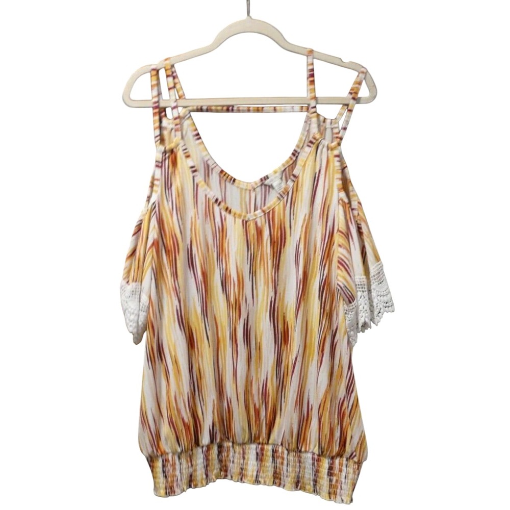 Cato Cold Shoulder Top Womens 22/24W Multicolor Abstract Stripe Boho Summer